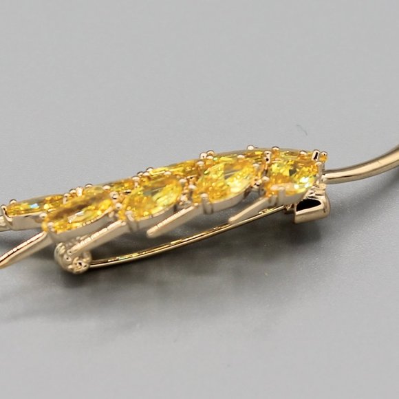 Golden wheat nature large gold yellow pin brooch - Picture 4 of 6